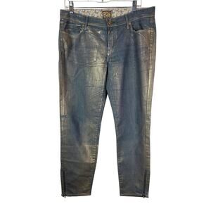 Rich & Skinny Rockabilly Gold Glitter Spray Effect Jeans Zippered Ankle 31x26.5